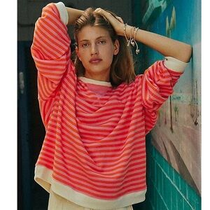 Free People Classic Striped Sweatshirt in Papaya